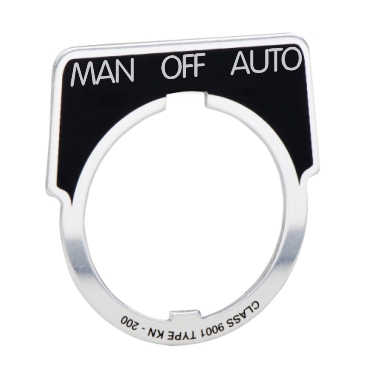 Schneider Electric 9001 Legend plate; "MANUAL-OFF-AUTOMATIC"; aluminum; 40x43mm w/ ring; black